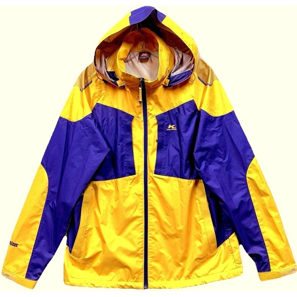 Kolping Dermizax Outdoor Jacket Mens XL Yellow Purple Hooded Shell KLJ6107MYEL